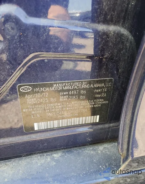2013 Hyundai Sonata Se from USA, damaged, VIN 5NPEC4AB0DH507784